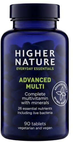 Higher Nature Advanced Multi Supplement - 90 Multivitamin Tablets | Multi Vitamins Supplements, 26 Essential Vitamins, Minerals & Live Bacteria, Vegan Multivitamins for Women and Men