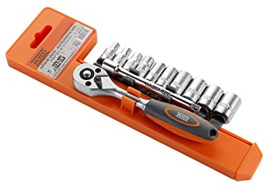 ALYCO 170751 - Juego de llave de carraca 1/4 con prolongador y llaves 12 piezas High Resistance