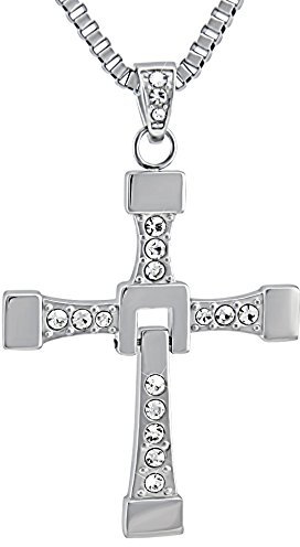 Hanessa Edelstahl Kette mit Kreuz-Anhänger und Strass Steinen 60cm lang - Dominic Toretto Halskette inspiriert von Fast and Furious - Perfektes Fanartikel Merchandise für Männer zum Film Fast&Furious