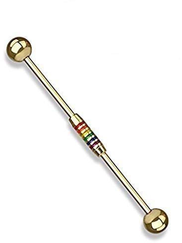 Tapsi´s Coolbodyart® Industrial Piercing Barbell Chirurgenstahl Damen & Herren [Regenbogen] 38mm | Industrial Barbell | Barbell Piercing Ohr | Ohrpiercing Stab CBABI24-14-GD