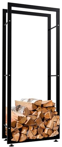 CLP Kaminholzständer Keri V2 I Aus Schwarzem Metall I Kaminholzregal Mit Bodenschonern I Stapelhilfe Für Brennholz, Farbe:schwarz, Größe:25x60x150 cm