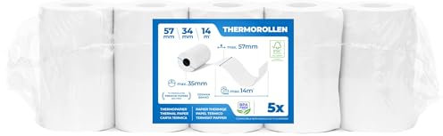 5 x EC Cash Thermorollen - Breite: 57 mm – Durchmesser: 35 mm - Hülsendurchmesser: 12 mm – Länge: 14 m - für Bondrucker, EC-Terminals, etc.