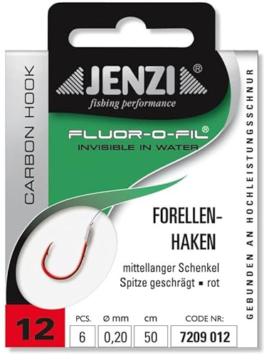 JENZI Forellenhaken Gebunden an Fluor Carbon Gr.12 0,20mm 50cm