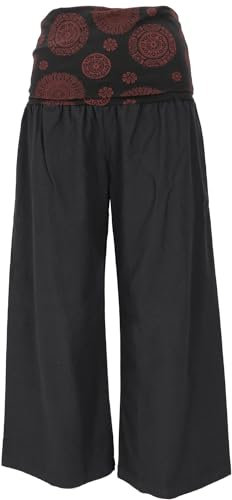 GURU SHOP Weite Marlenehose, Wellnesshose, Yogahose, Boho Hose mit Breitem Bund - Schwarz, Damen, Baumwolle, Size:XL