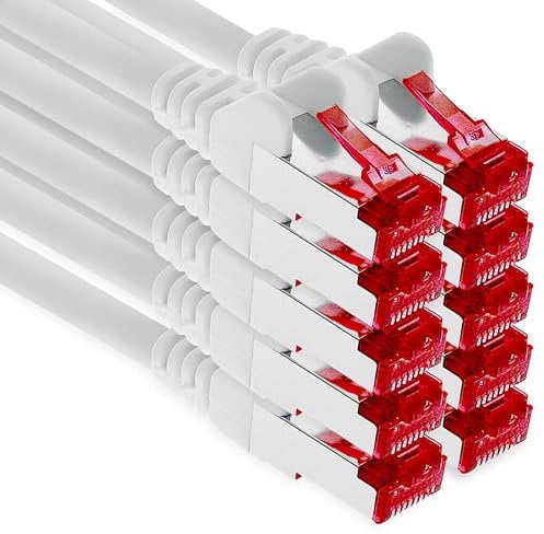 1aTTack.de - 10x 2m câble patch CAT6 S/FTP PIMF blindage câble réseau CAT.6 RJ45 câble Ethernet routeur LAN DSL commutateur modem panneau de brassage - blanc - 10 pièces