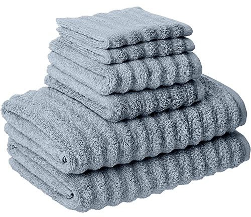 Luxury Spa Collection | 6-Piece Ultra Soft Quick-Dry 550GSM 100% Combed Cotton Wavy Towel Set by Amrapur Overseas [Spa Blue]