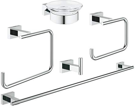 GROHE 40758001 Essentials Cube Master Bathroom Accessories Set 5-in-1 in StarLight® Chrome