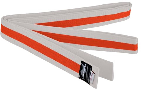 Ju-Sports Budogürtel weiß/gelb/weiß 100% Baumwolle 4 cm breit - Hautfreundlicher Kampfsport Gürtel mit exzellenter Feuchtigkeitsaufnahme für Budo, Judo, Karate, Kickboxen & mehr
