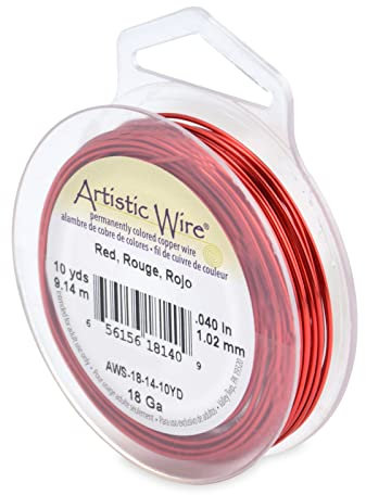 Artistic Wire Tarnish Resistant Colored Copper Craft Wire, Red, 18 Gauge, 10 yd