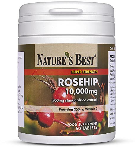 Rosehip Tablets 10,000mg | 60 Vegan Tablets | One-A-Day | 2 Month’s Supply | High Strength | with 250mg Vitamin C for Normal Collagen Formation | Perfect Partner to Turmeric | UK Made