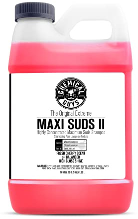 Chemical Guys Maxi Suds II Foaming Car Wash Soap – High Foam Car Wash Soap, Cherry Scent Shampoo and Gloss Booster for Foam Cannons, Guns or Buckets – Gentle, Safe for Trucks, SUVs, and RVs, 64 oz