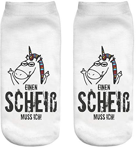 Ferocity Lustige Socken Sneaker Halbsocken Strümpfe Sportsocken Füßlinge mit Motiv 3D für Frauen, Size EU 36-40, Scheiss Muss Ich [001]