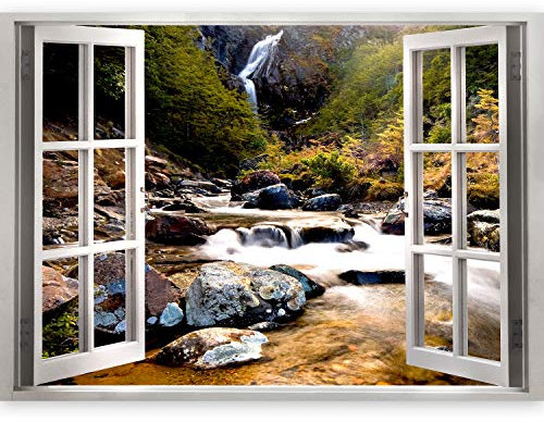 murando 3D WANDILLUSION Wandbild Natur Wasserfall Fototapete Poster XXL Fensterblick Vlies Leinwand Panorama Bilder Dekoration Wasserlauf Wald Landschaft 140x100 cm c-B-0205-c-a