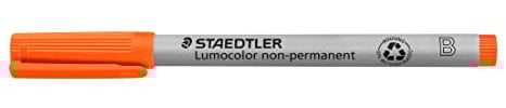 STAEDTLER Universalstift Lumocolor non-permanent, orange, breite Keilspitze ca. 1,0 - 2,5 mm, feucht abwischbar, für fast alle Oberflächen, 10 orange Folienstifte im Kartonetui, 312-4