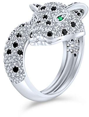 Bling Jewelry Grünes Auge Schwarz Weiß Cubic Zirconia CZ Mode Leopard Panther Cat Statement Bypass Ring Für Frauen Silber Vergoldet Messing