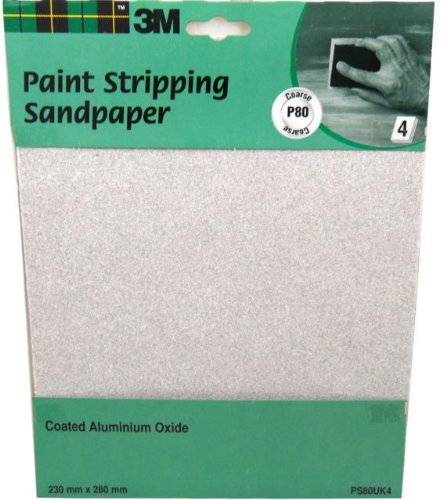3M Sandpaper Coarse p80 Paint Stripping 4 Sheet pack coated aluminium oxide