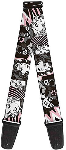 buckle-down Gitarrengurt 34-60 Batgirl/Wonder Woman/Supergirl Retro Panels Black/Pink/White