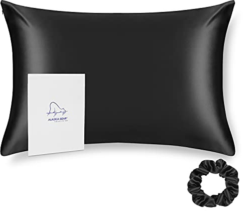 ALASKA BEAR - Natural Silk Pillowcase, Hypoallergenic, 19 momme, 600 thread count 100 percent Mulberry Silk, King Size 50 x 90 cm with Hidden Zipper(1PC, Black)