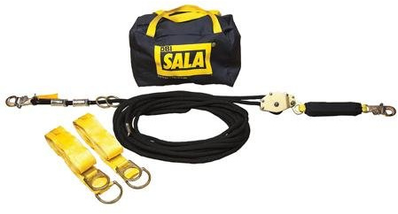 60' Horizontal Lifeline System With Kernmantle Rope Lifeline With Tensioner, Two Tie-Off Adapter And Anchor System With Storage Bag