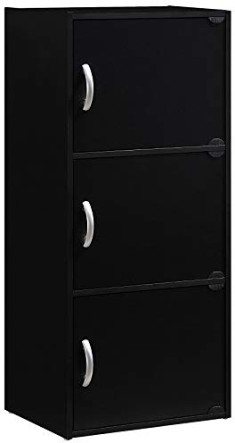 Hodedah Import 3-Shelf, Foldable Multi-Purpose Bookcase from Recycled Material, Stylish Storage with 40.6x30.4x91.4cm Dimension, Maximum Weight 10 Pounds, Black
