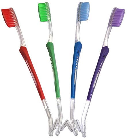Zweiendige Kieferorthopädische Zahnbürste, konische Borsten, mit Interdentalbürste, 4er-Pack