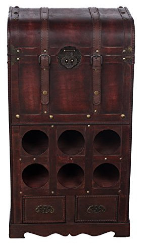 Regal HY11141, Weinregal mit 2 Schubkasten und Ablagefach 76cm Holztruhe Kiste Klein-möbel Kolonialmöbel