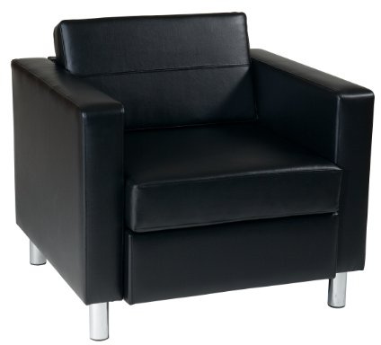 OSP Home Furnishings Pacific Armchair with Padded Box Spring Seats and Silver Finish Legs, Black Vinyl