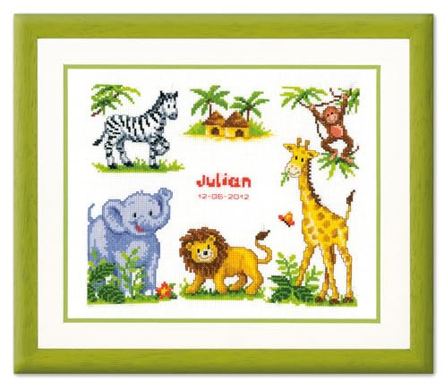 Vervaco Birth Record Zoo Animals Counted Cross Stitch Kit, Multi-Colour