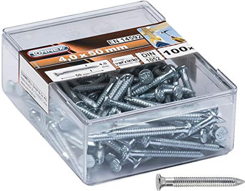 Connex Ankernägel 4,0 x 50 mm - 100 Stück - Verzinkt - Profilierter Schaft - Aufbewahrung in praktischer Kunststoffbox - Ideal für tragende Verbindungen / Rillennägel / Kammmnägel / HV4510