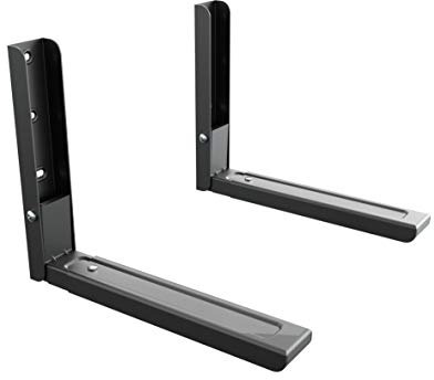 AVF Wall-Mounted Microwave Oven Brackets – Universal Fit, Heavy-Duty Black Steel – Adjustable Arms Hold Up to 99 lbs – Set of 2 Microwave Shelf Support Brackets