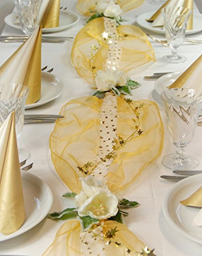 Fibula[Style]® Komplettset Christrose Größe S Stilvolle komplette Tischdekoration für Weihnachten/Advent/Winter für ca. 8-10 Personen in Gold-Champagner