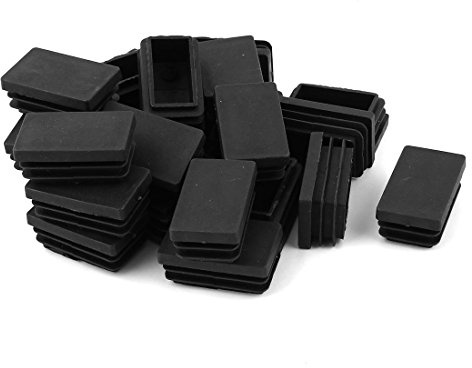 sourcing map 24pcs Bouchon Pied de Chasie Embout Capuchon Rectangle Jambe Patin Table Meuble Protection Tube Insert noir plastique 30mm x 50mm