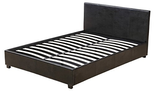 Habitat et Jardin - Lit Double Carla en Simili Noir avec Coffre Rangements 140 x 190 cm | Cadre de Lit 2 Places Design | Sommier à Lattes et Tête de Lit Inclus
