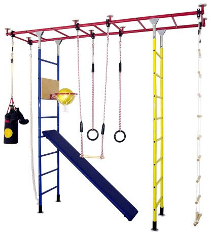 Kletterdschungel - das Original - in Kindergartenqualität. Das Indoor Spielhaus als Spielturm und Sprossenwand im Kinderzimmer. Brücke Maxi (für Raumhöhen von 300-350 cm)