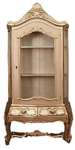 Kunibert Rokokoschrank Barockschrank Vitrinenschrank Modell Louis Seize Schrank Farbe:Gold Größe Höhe198cm xBreite100cm