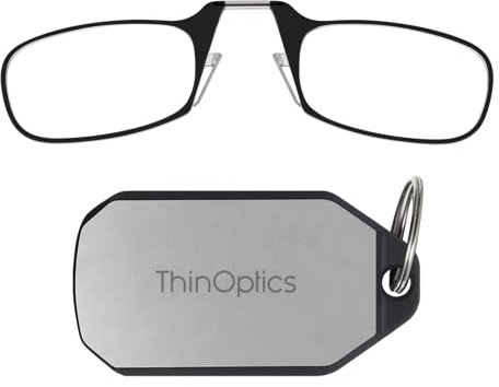 ThinOptics Lunettes de Lecture avec Monture Noire 2.00 avec étui Porte-clés – Lunettes rectangulaires compactes Pliables – Nez clipsable – Force 2.00 avec Technologie Flex-Fit