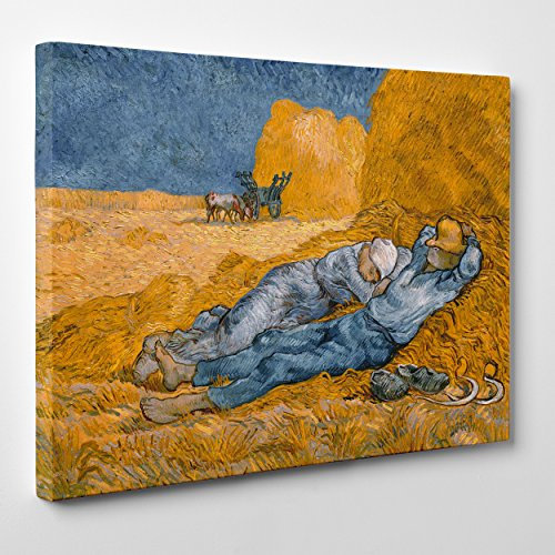 Quadro su Tela Canvas - INTELAIATO - Pronto da Appendere - Van Gogh - Mezzogiorno - Riposo dal Lavoro- 50x70cm - Senza Cornice - (cod.266)