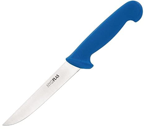Hygiplas Stiff Blade Boning Knife Blue 15cm - Dishwasher Safe, Stainless Steel Blade Knife for Cutting Meat C854