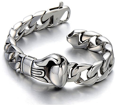 COOLSTEELANDBEYOND Diseño único, Guante de Boxeo Barbozzale Cadena Barbada, Pulsera de Hombre, Brazalete de Acero Inoxidable, Pulido
