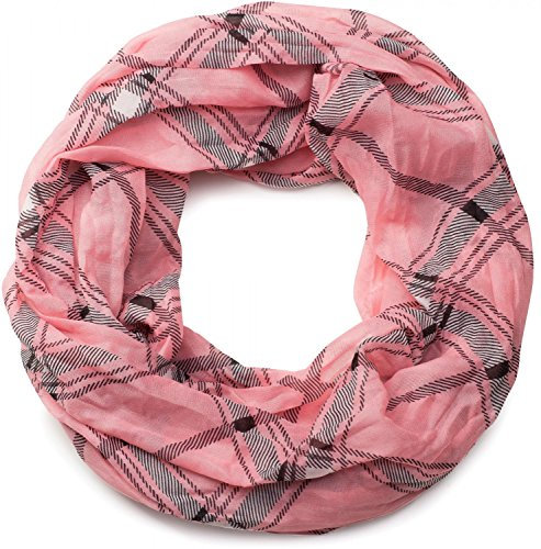 styleBREAKER Loop Schlauchschal mit Karo Muster, seidig leicht, kariert, Tuch, Damen 01016103, Farbe:Koralle