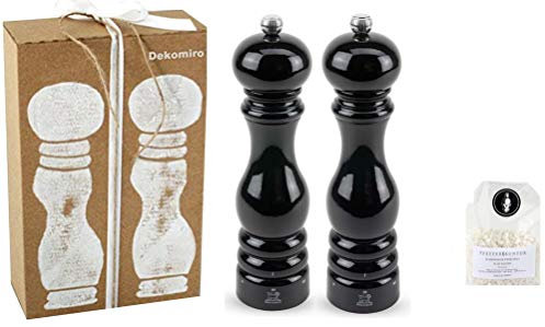 Dekomiro Geschenkset Salzmühle und Pfeffermühle schwarz 22 cm Peugeot Paris u-select mit 100 gr. Salz in Geschenkverpackung
