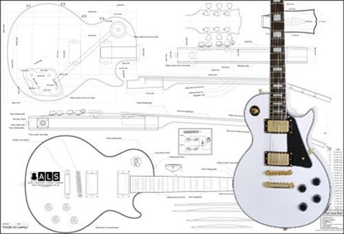 Plan of Gibson Les Paul Custom Electric Guitar - Full Scale Print