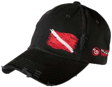 Born of Water Scuba Dive Flag Distressed Hat: Mens Low Profile Hat