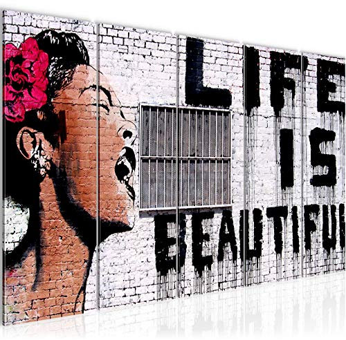 Runa Art Wandbild XXL Life is Beautiful Loft Wohnzimmer 200 x 80 cm Grau 5 Teilig - Made in Germany - 301355a