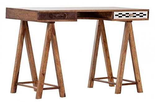 Casa Padrino Schreibtisch Sekretär Mangoholz verziert mit Fell und Mosaik 120 cm - Vintage Design