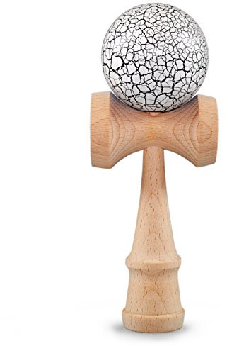 Ganzoo Kendama aus Buchen-Holz, Original Japanisches Traditionelles Holz-Sportgerät mit Kugel, Schnur und Fangteller für Geschicklichkeit/Balancing, Geschenk-Idee (weiß Flash + Holz)