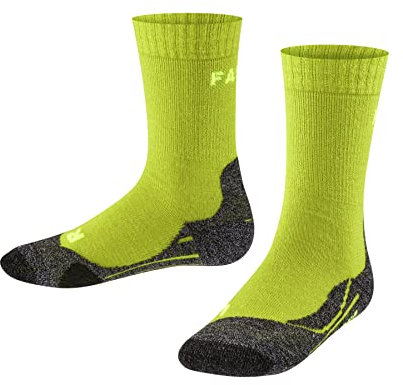 FALKE Unisex Kinder Wandersocken TK2 K So Wolle Funktionsmaterial antiblasen dick 1 Paar, Gelb Lime 7601, 23-26