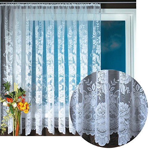 Gardine Jacquard Universalband Spitzenoptik Vorhang Blumenmuster weiß, Auswahl: 500 x 175 cm, Design: Thekla