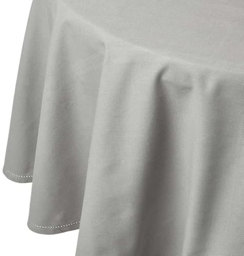 HOMESCAPES Grey Table Cloth, Plain Cotton Round Tablecloth, Handcrafted & Durable Dining Table Cover with Hem Stitch, Hypoallergenic, Washable, 178cm