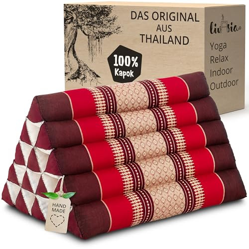 livasia Rückenstützkissen extrahoch - 38x55x35cm - Dreieckskissen für Garten und Balkon, Keilkissen mit Kapok, Lagerungskissen für Beine, handgefertigt, Meditationskissen (Rubinrot)